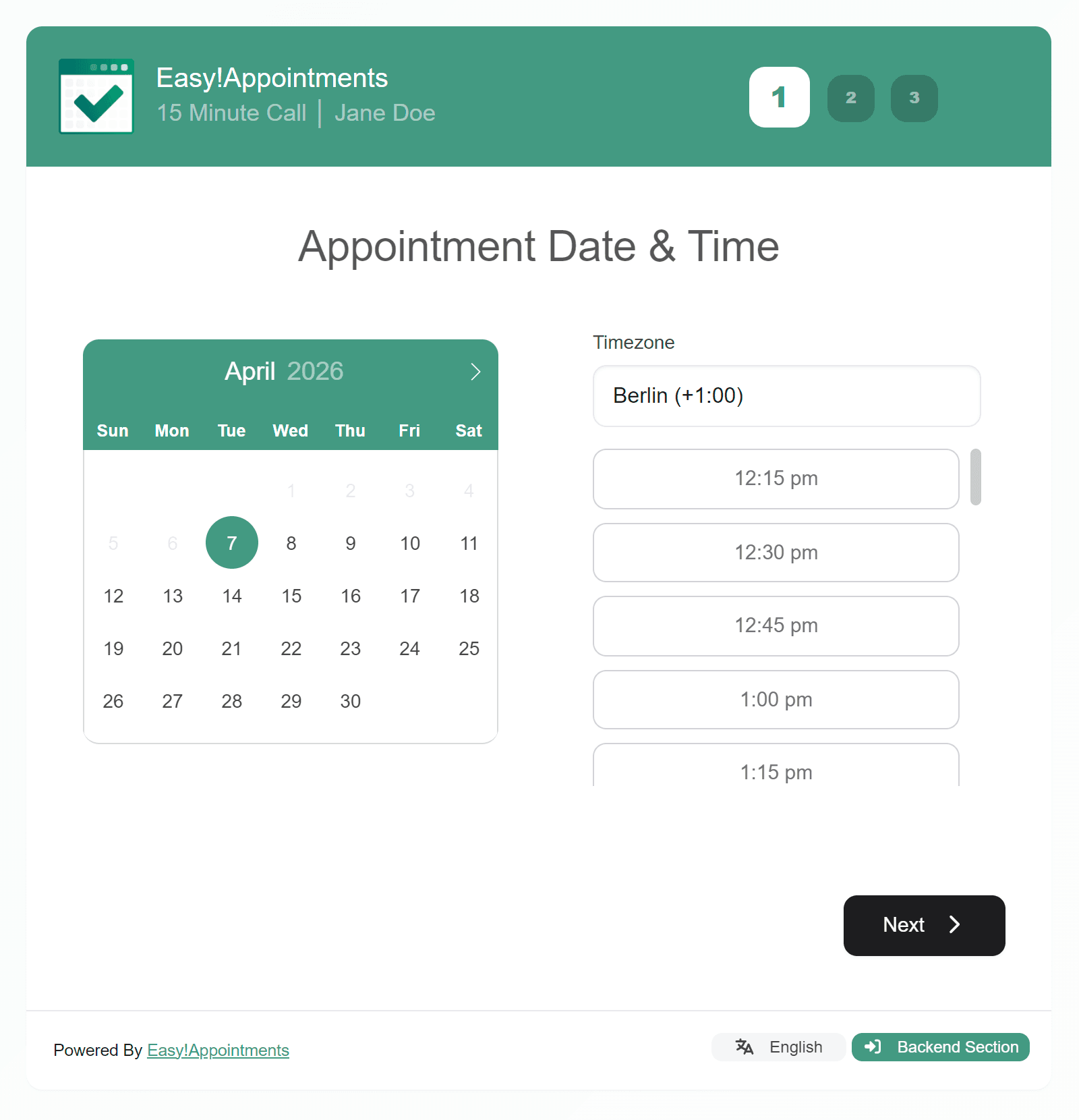 Aperçu officiel de Easy!Appointments